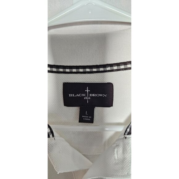 Black Brown Polo Shirt Men’s Large White Short Sleeve Casual New Without Tags - Picture 2 of 3